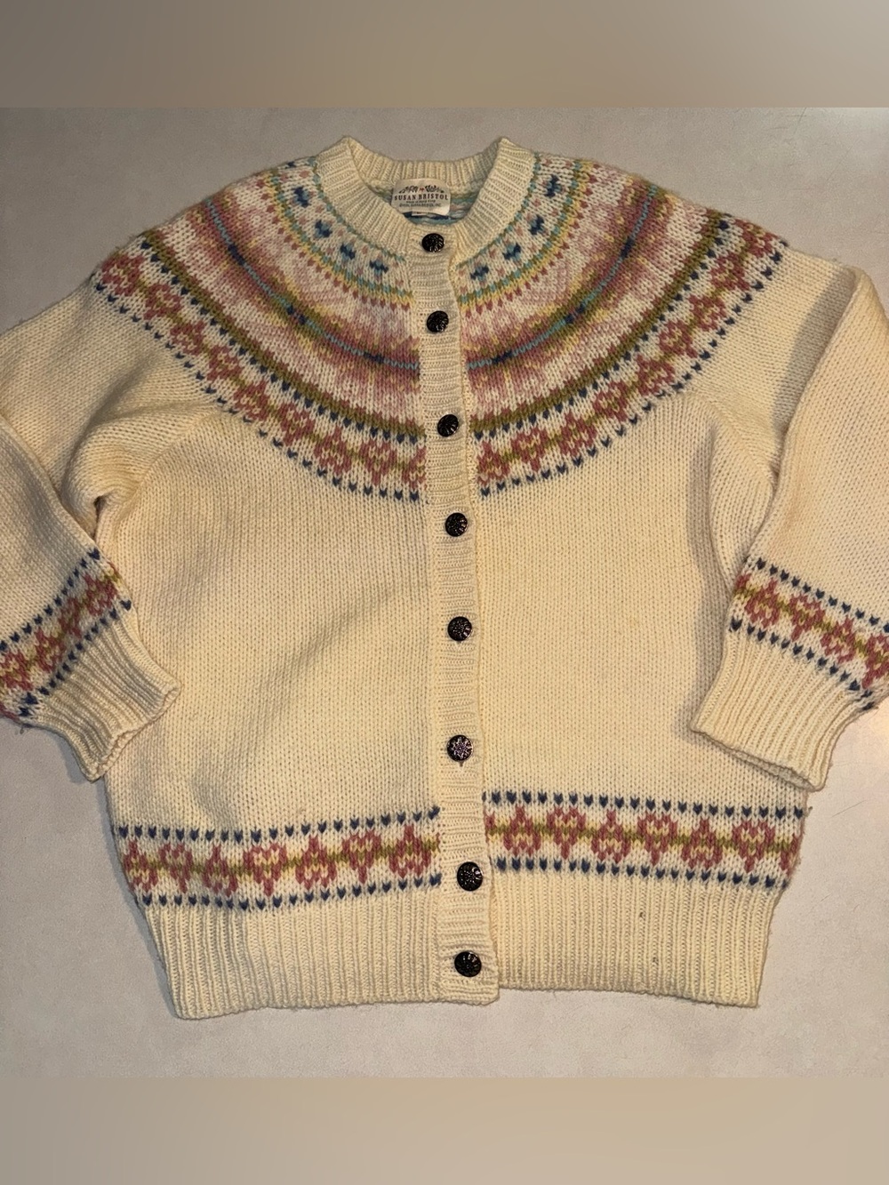 Vintage Susan Bristol Shetland Shetland Wool Sweater Large L Cardigan